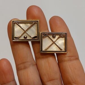 Vintage SWANK Framed Golf Clubs Golf Ball Cufflinks MOP Background Rectangle